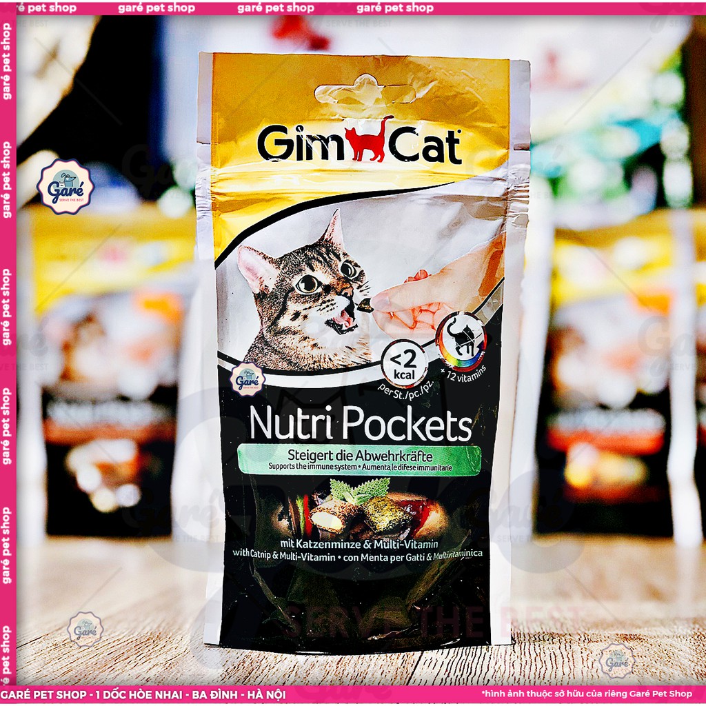 60g - Bánh thưởng Catnip bổ sung 12 loại Vitamin hàng nhập Đức cho Mèo - GimCat Nutri Pockets Catnip and Multi-Vitamin