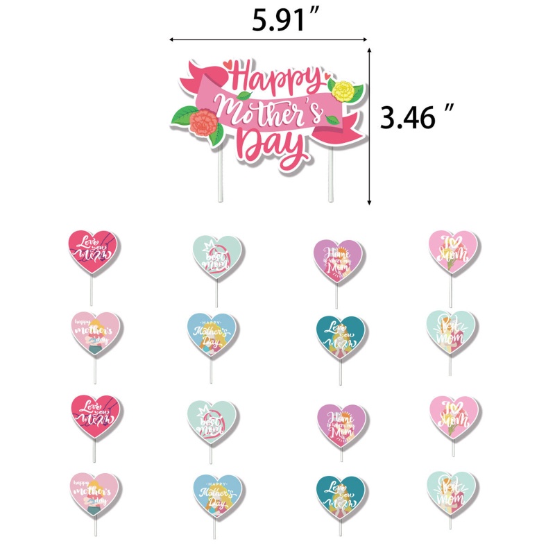 Banner Chữ Happy Mother 'S Day Bằng Latex Hình Trái Tim Trang Trí Bánh Kem