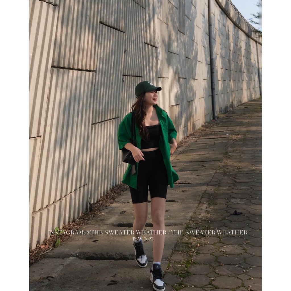 Set sơ mi 3 món xanh lá quần legging đùi BN280