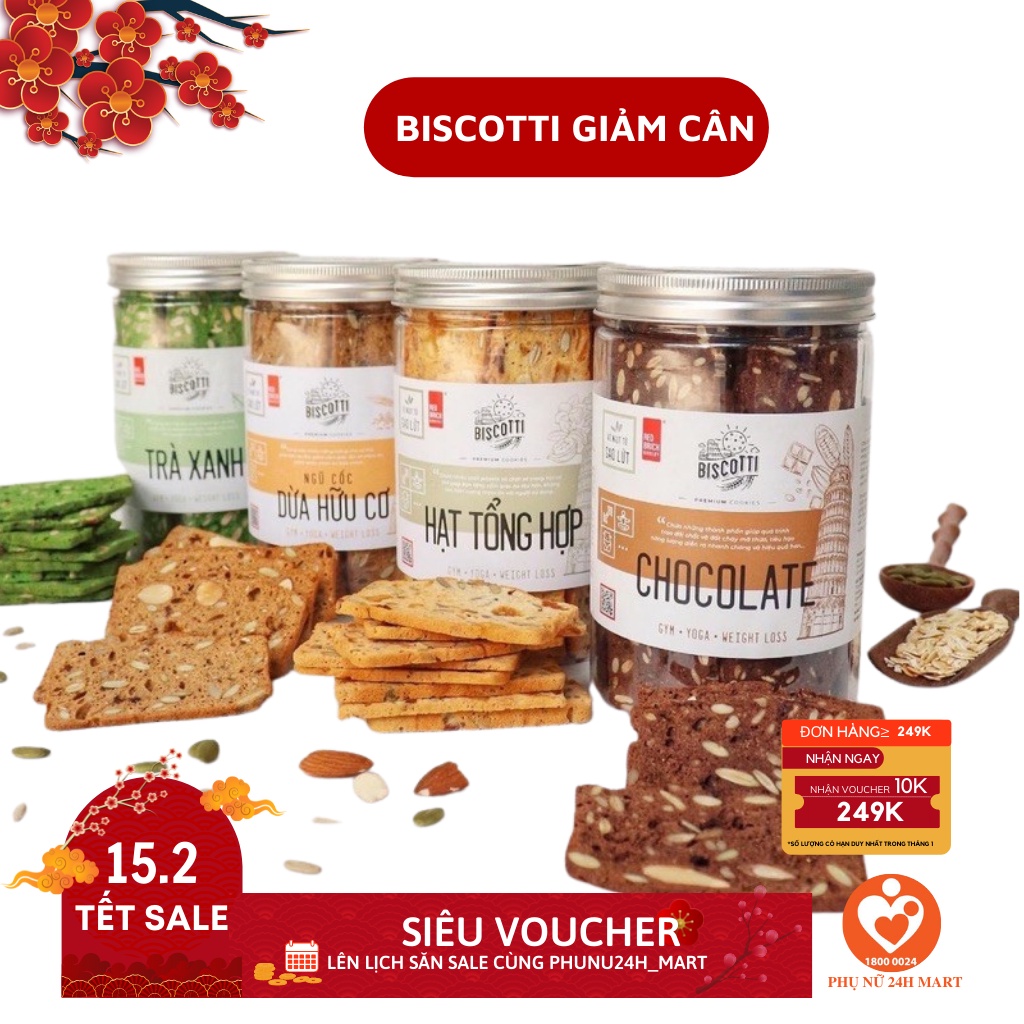 Bánh BISCOTTI Gạch Đỏ 250g - Bánh Ăn Kiêng, Giảm Cân, Dành Cho Người Tiểu Đường [HSD T7/2022]