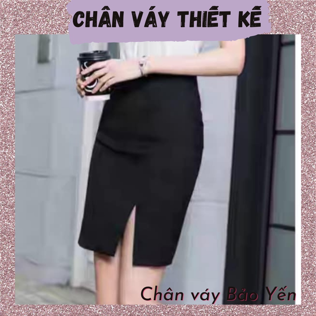 Chân váy bút chì màu đen xẻ trước trên gối - M57
