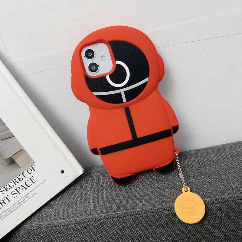 Squid Game Silicone Case For iPhone 7 8 6 6S Plus 12 11 13 Pro XS Max Se 2020 Shockproof Protector Cover With Pendant