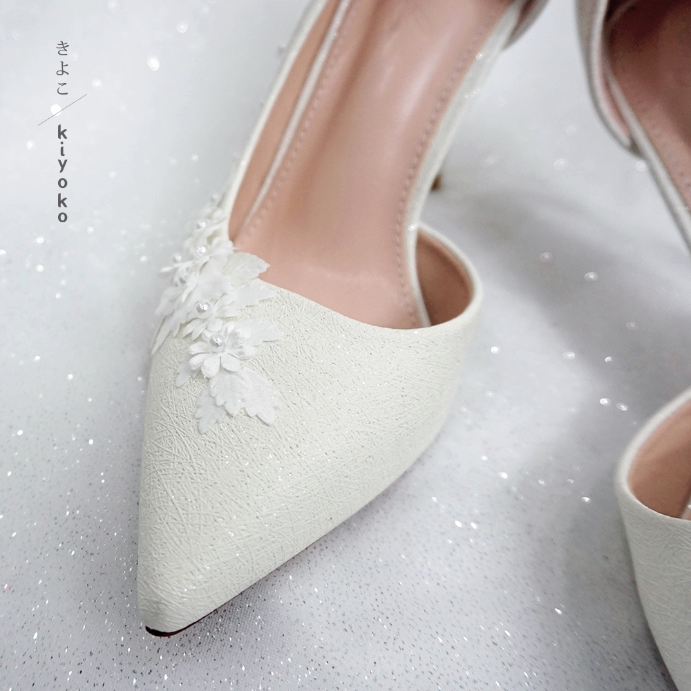 Giày cưới Kiyoko hở eo đính HOA TUYẾT ANH cao 9cm