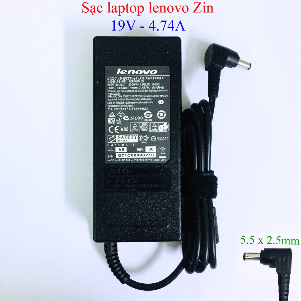 Sạc Laptop Lenovo Zin chân thường 19v 4.7a 90w chính hãng, adapter Lenovo chân thường 5.5mm x 2.5mm