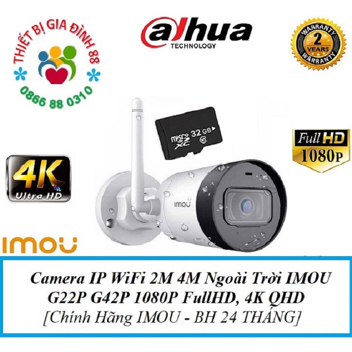 Camera IP WiFi 2M 4M Ngoài Trời IMOU F22P Bullet 2C 2E  F22FP G22P G42P G26EP 1080P FullHD, 4K QHD Chính Hãng Dahua BH 2