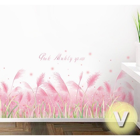 Decal dán tường Chân tường cỏ hồng