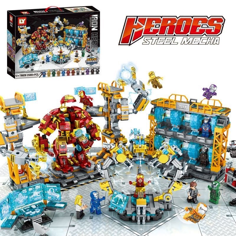（có sẵn）đồ chơi lắp ráp mô hình Marvel Super Heroes steel mecha 76028 phòng chứa giáp nâng cấp Hulkbuster