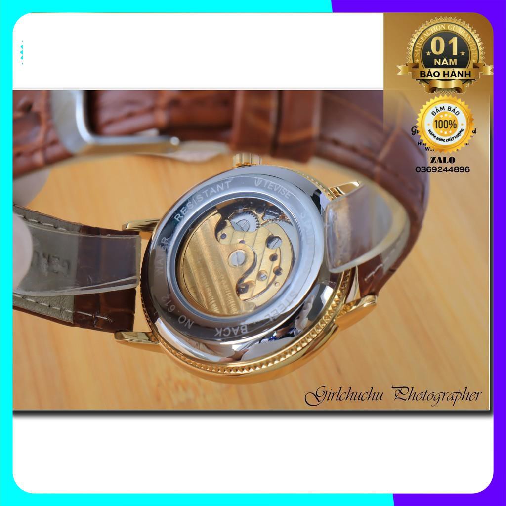 Đồng hồ cơ nam Tevise da nâu với máy chạy cơ tự động, kiểu dáng mới mẻ, phong cách trẻ trung, lịch lãm [ Đồng Hồ Cơ ] | BigBuy360 - bigbuy360.vn