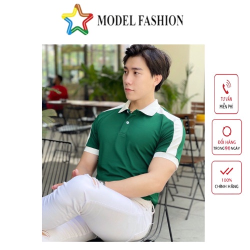 Áo thun polo nam xanh lá vai công sở, đánh tenis hot trend trắng cổ bẻ tay ngắn trơn hàn quốc Model Fashion