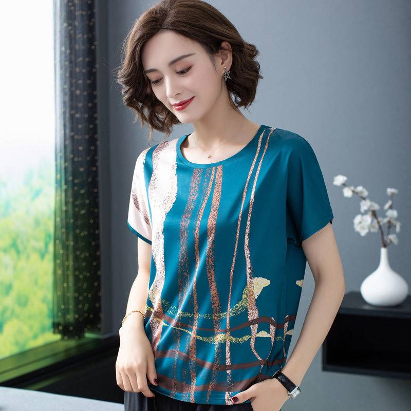 Áo Thun Lụa Lạnh Tay Ngắn Dáng Rộng Plus Size In Hoạ Tiết Đơn Giản Trẻ Trung Dành Cho Nữ