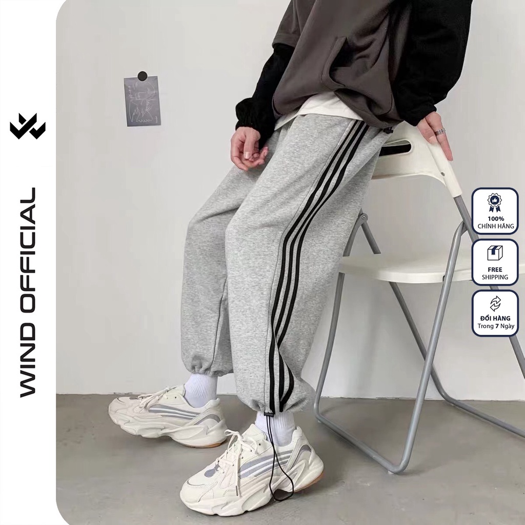 Quần jogger ống rộng WIND unisex Bó Chun dây rút basic 3 LINE nam nữ oversize | WebRaoVat - webraovat.net.vn