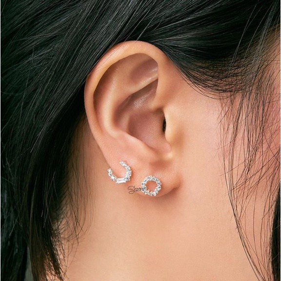 Bông Tai, Hoa Tai Nữ Bạc 925 Cao Cấp SHIMMER SILVER LUNE Thiết Kế Hình Trăng Khuyết Đính Đá Sang Trọng Tinh Tế