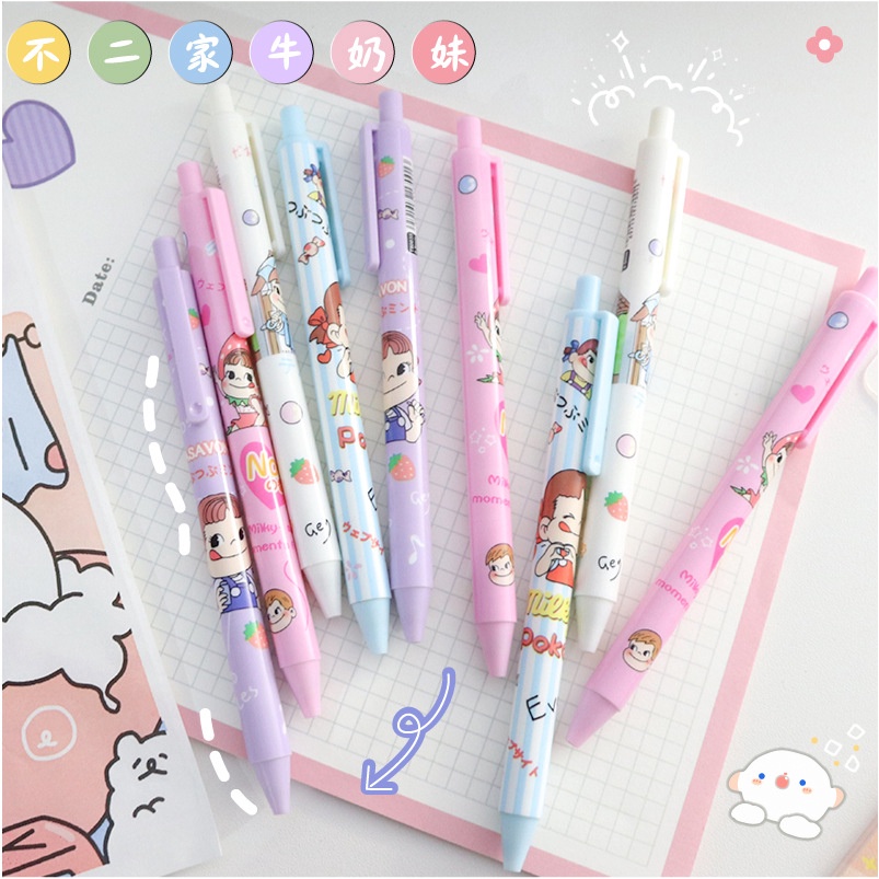 1 Cây Bút Mực Bấm Ngòi 0.5mm Mực Đen Họa Tiết Hoạt Hình Dễ Thương Phong Cách Nhật Hàn