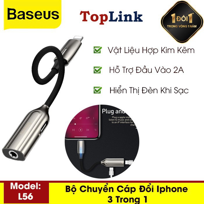 Bộ Chia Adapter Baseus 2 Trong 1 Cho Iphone L55/L56 Cho Apple 3.5Mm Cắm Tai Nghe Di Động Sạc Nhanh Có Âm Thanh 5.0