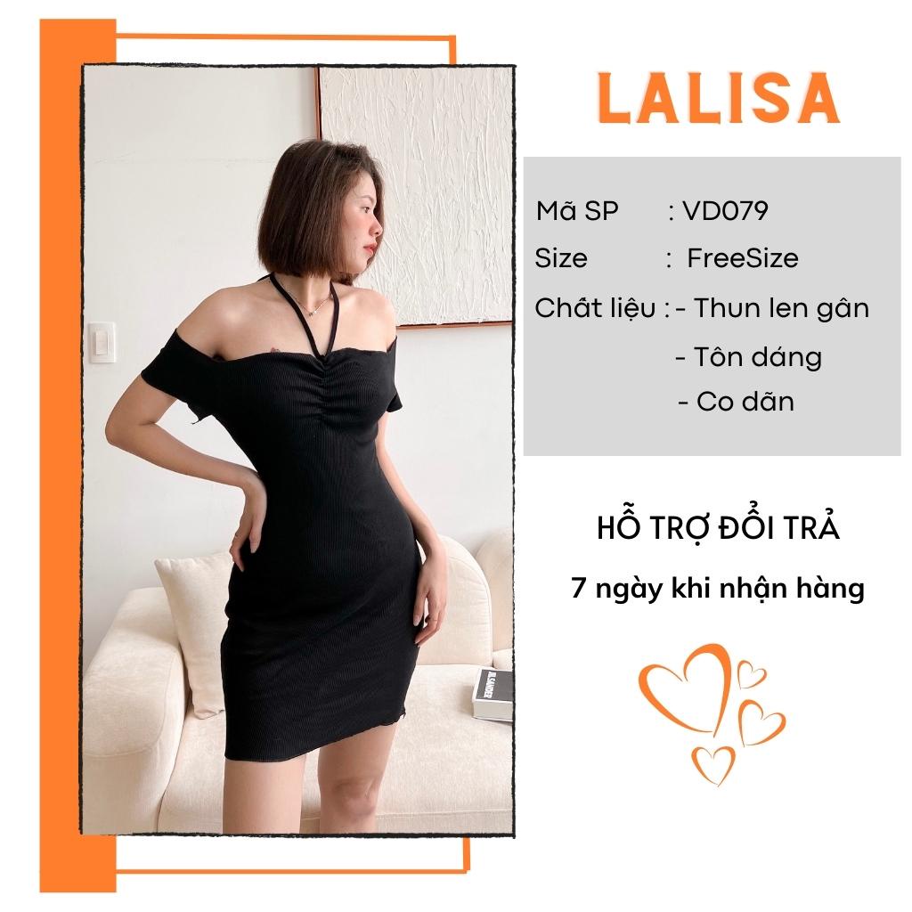 Đầm Body Trễ Vai Sexy LALISA Váy Ôm Body Ngắn Cúp Ngực Thắt Dây Cổ Yếm Tôn Dáng Siêu Đẹp VDE022