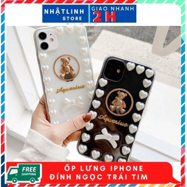 Ốp lưng iphone Đính Ngọc Trái Tim  Thích hợp iphone 11,12 pro max,12,12 pro,11 pro max,11 pro,7 plus,7,xs max,8g,