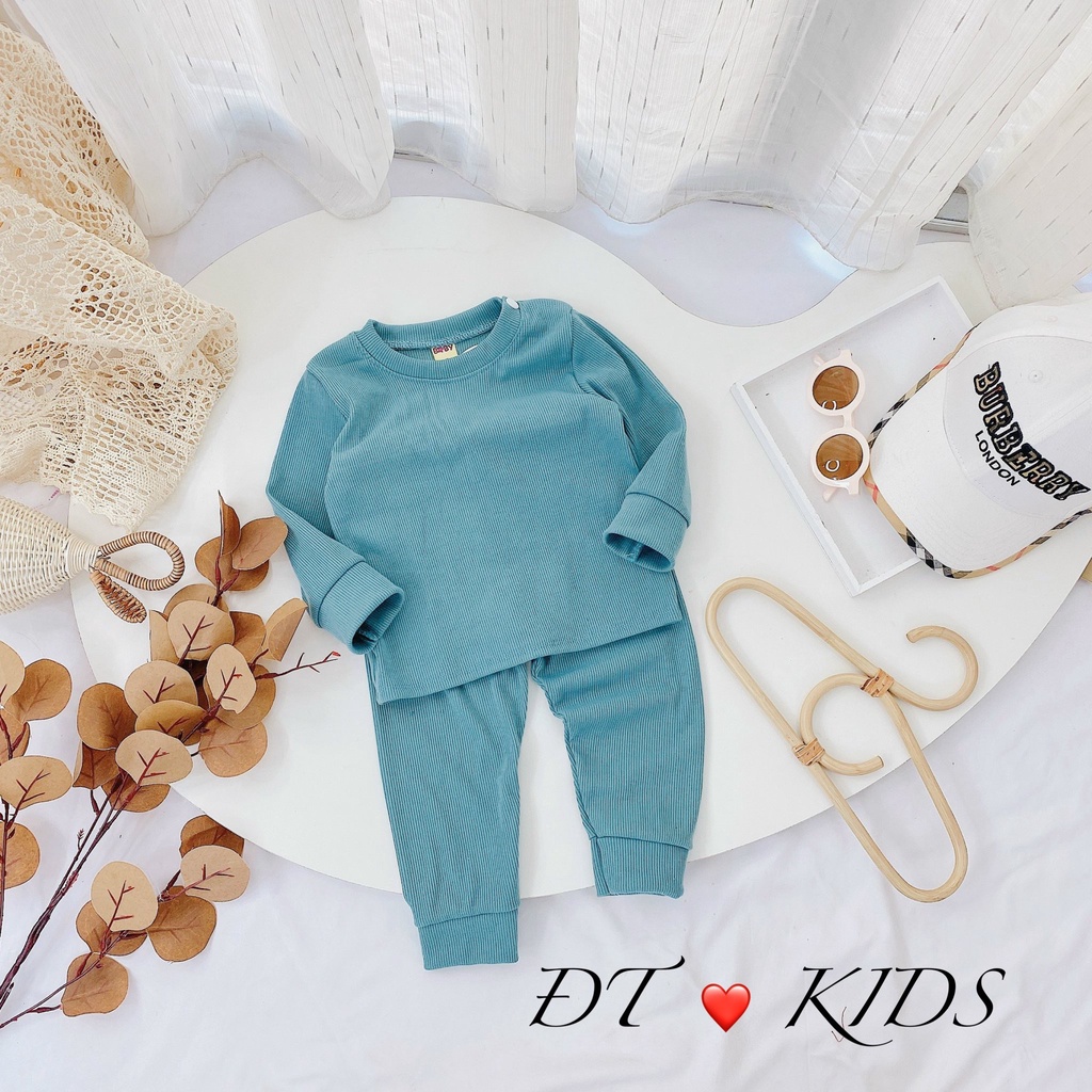 Bộ Dài Tay Bé Trai, Bé Gái Minky Mom Vải Thun Lạnh Mềm Trơn, Bộ Dài Tay Mặc Thu Đông Cho Bé AN.KID