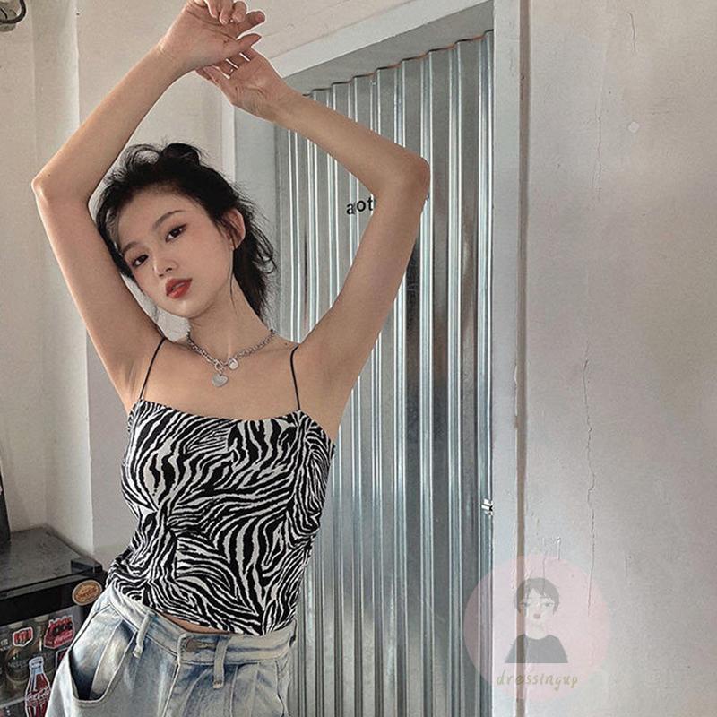 Áo Hai Dây Dệt Kim Cổ Vuông In Họa Tiết Ngựa Vằn Sành Điệu Cho Nữ