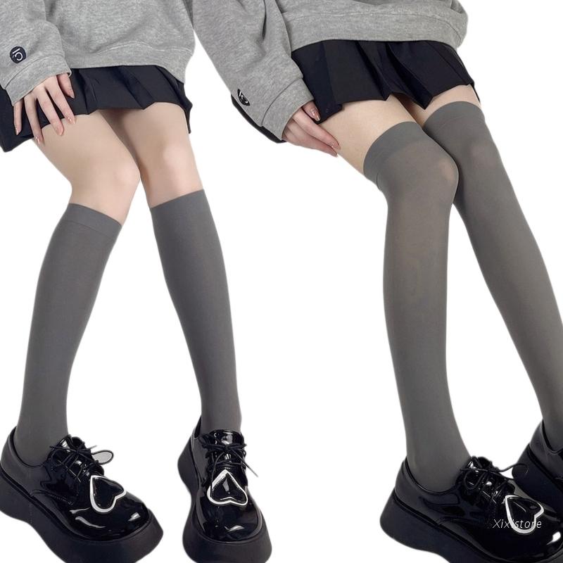 Xixi Vớ Dài Qua Gối Màu Xám Nhạt Phong Cách Preppy Cho Nữ