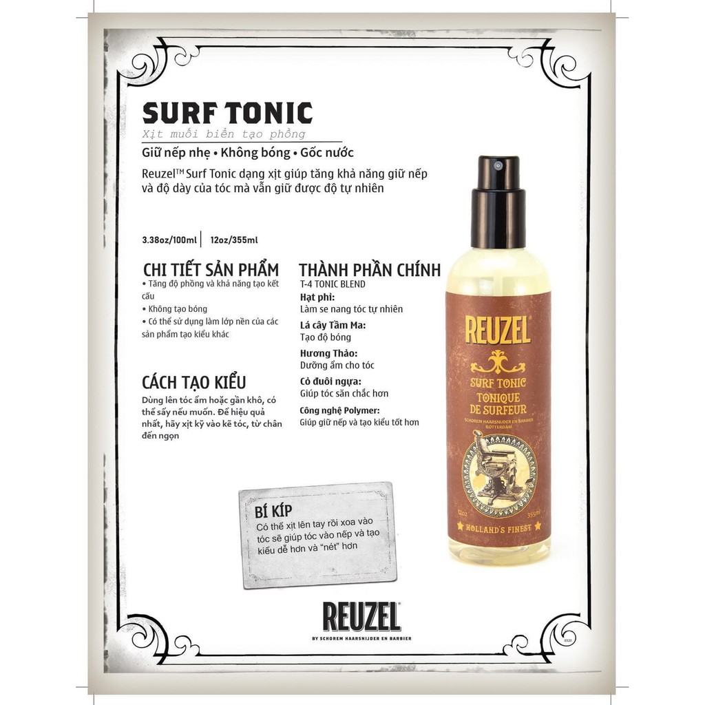 Dưỡng Tóc, Tạo Phồng REUZEL Tonic - Hàng Chính Hãng + Lược Chải Tóc Texture