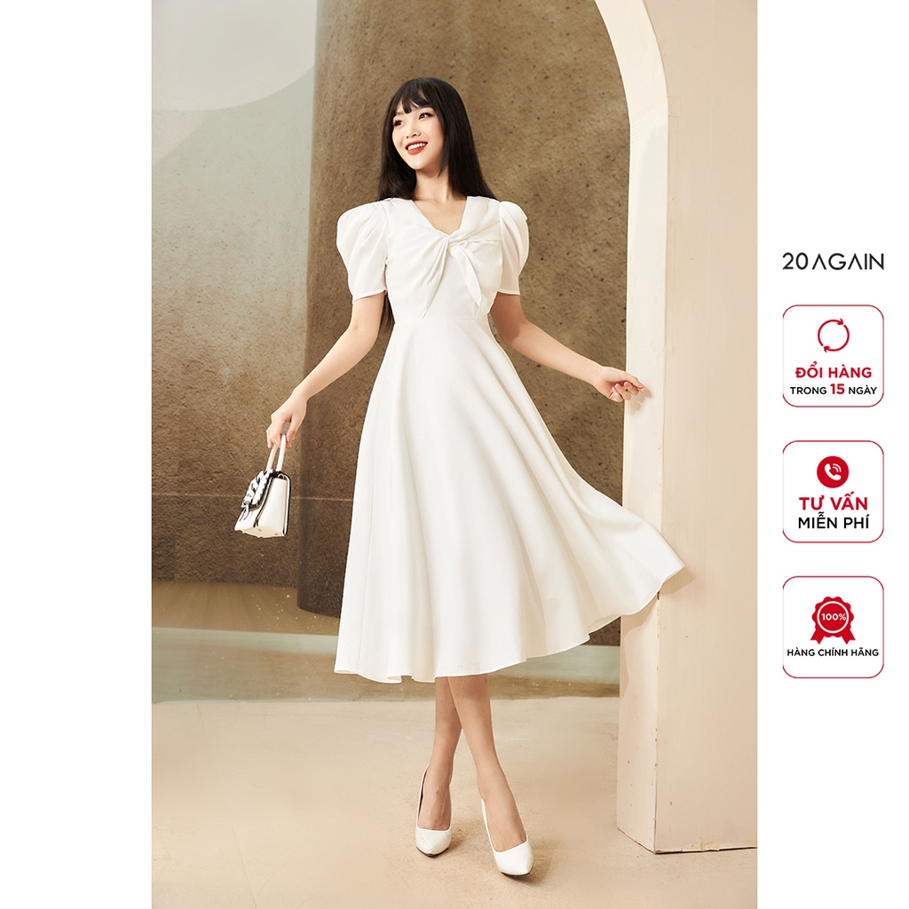 Đầm Xòe ngắn tay xoắn nơ ngực DDW0576 - 20AGAIN | BigBuy360 - bigbuy360.vn
