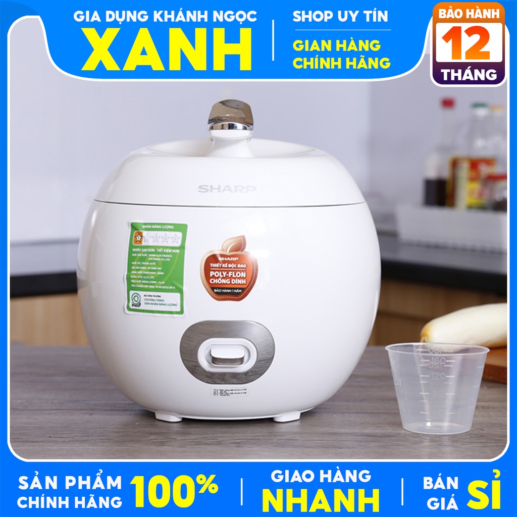Nồi cơm điện Sharp 0.72 lít KS-A08V-WH Mới 100% ( Trắng ) Lòng nồi hợp kim nhôm tráng men chống dính bền tốt