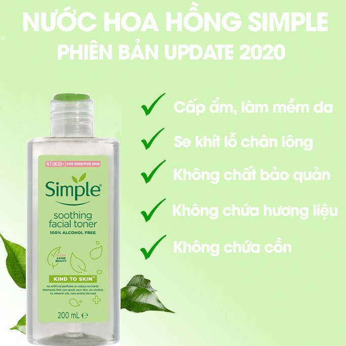 Combo 2 Sản Phẩm Giúp Da Sạch Sâu Và Cấp Ẩm Cho Da Simple Kind To Skin (Tẩy trang 200ml + Toner 200ml)