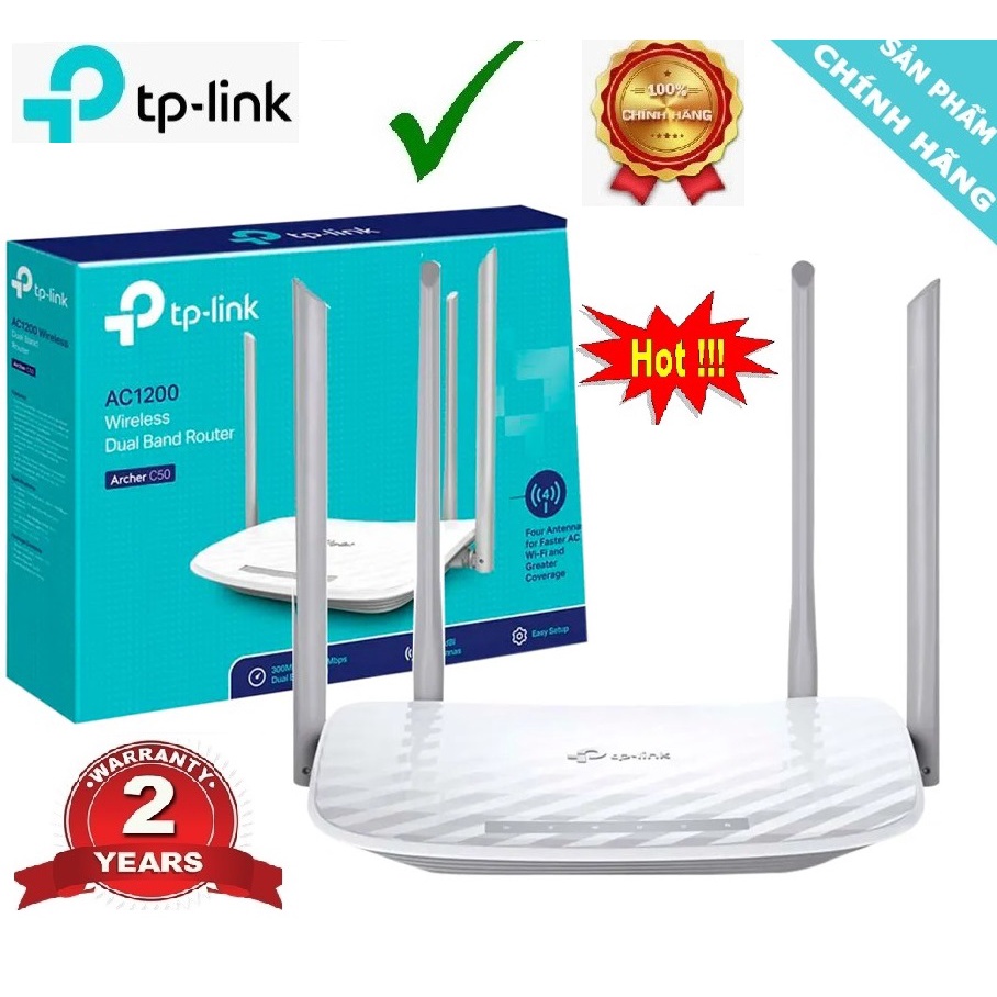 [Mã 99ELHA giảm 7% đơn 300K] Bộ phát không dây 1200Mbps 4 Anten TPLink Archer C50 | BigBuy360 - bigbuy360.vn