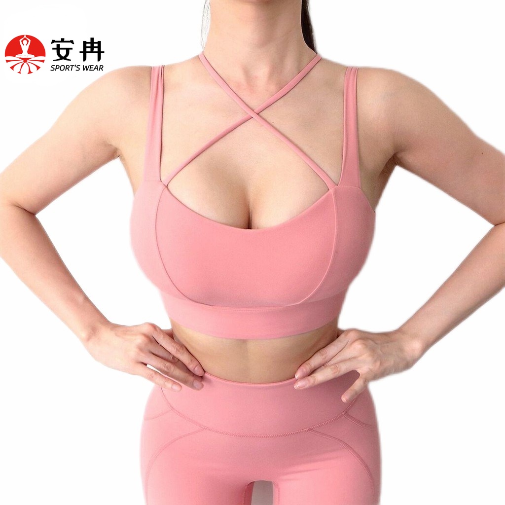 Áo ngực thể thao ANRAN kiểu dây chéo có thể điều chỉnh chống sốc khi tập yoga/chạy bộ