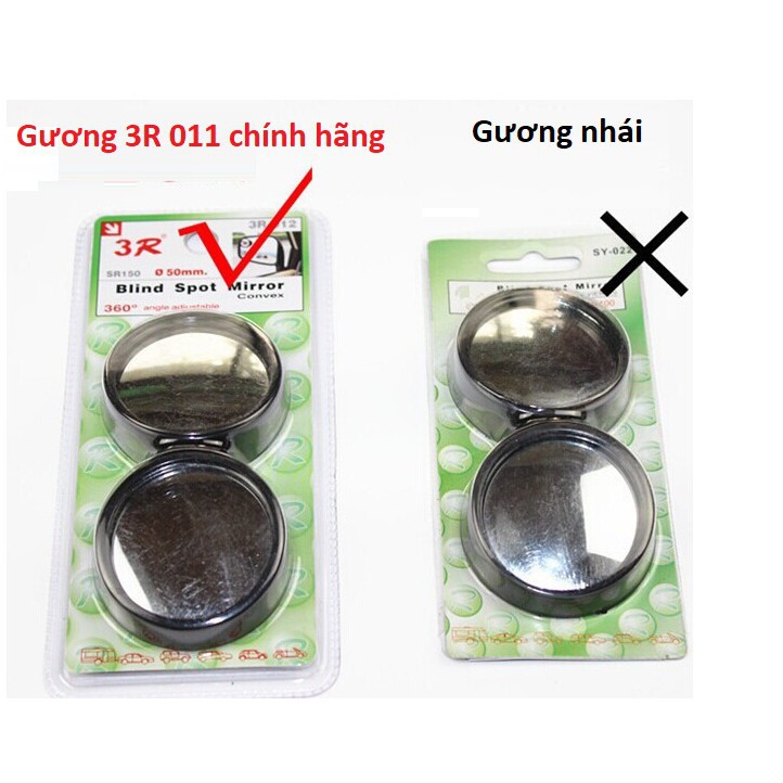 Cặp 2 gương cầu lồi 3R-011 chính hãng 360 độ viền đen gắn gương chiếu hậu ô tô xe máy | BigBuy360 - bigbuy360.vn