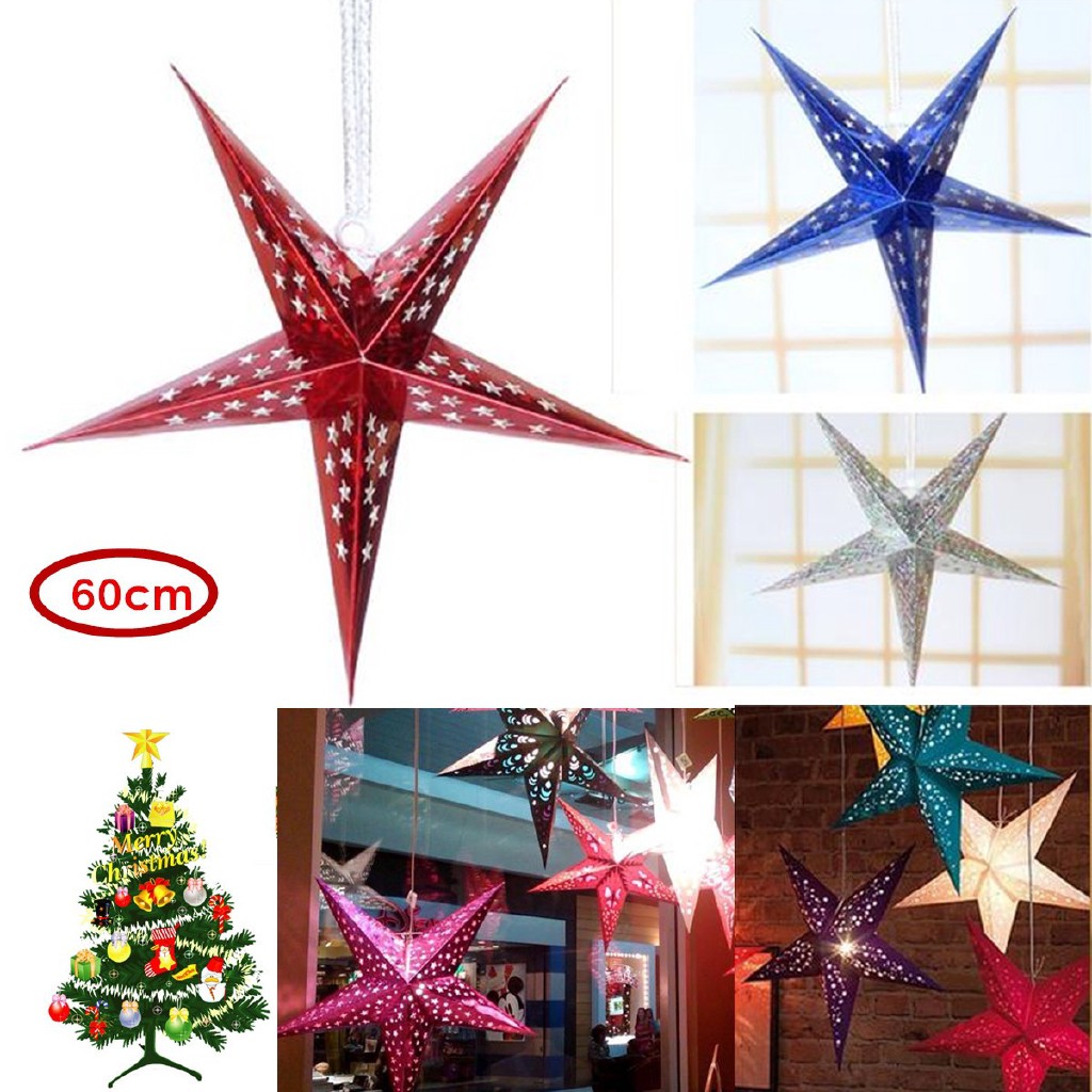 Lồng đèn 3D tạo hình ngôi sao 60cm trang trí chủ đề Noel đẹp mắt