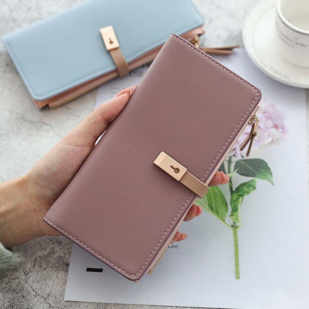 IVORY Ví Dài Đựng Thẻ Có Khóa Kéo Nhiều Ngăn Thời Trang Hàn Quốc Cho Nữ Giá Đỡ