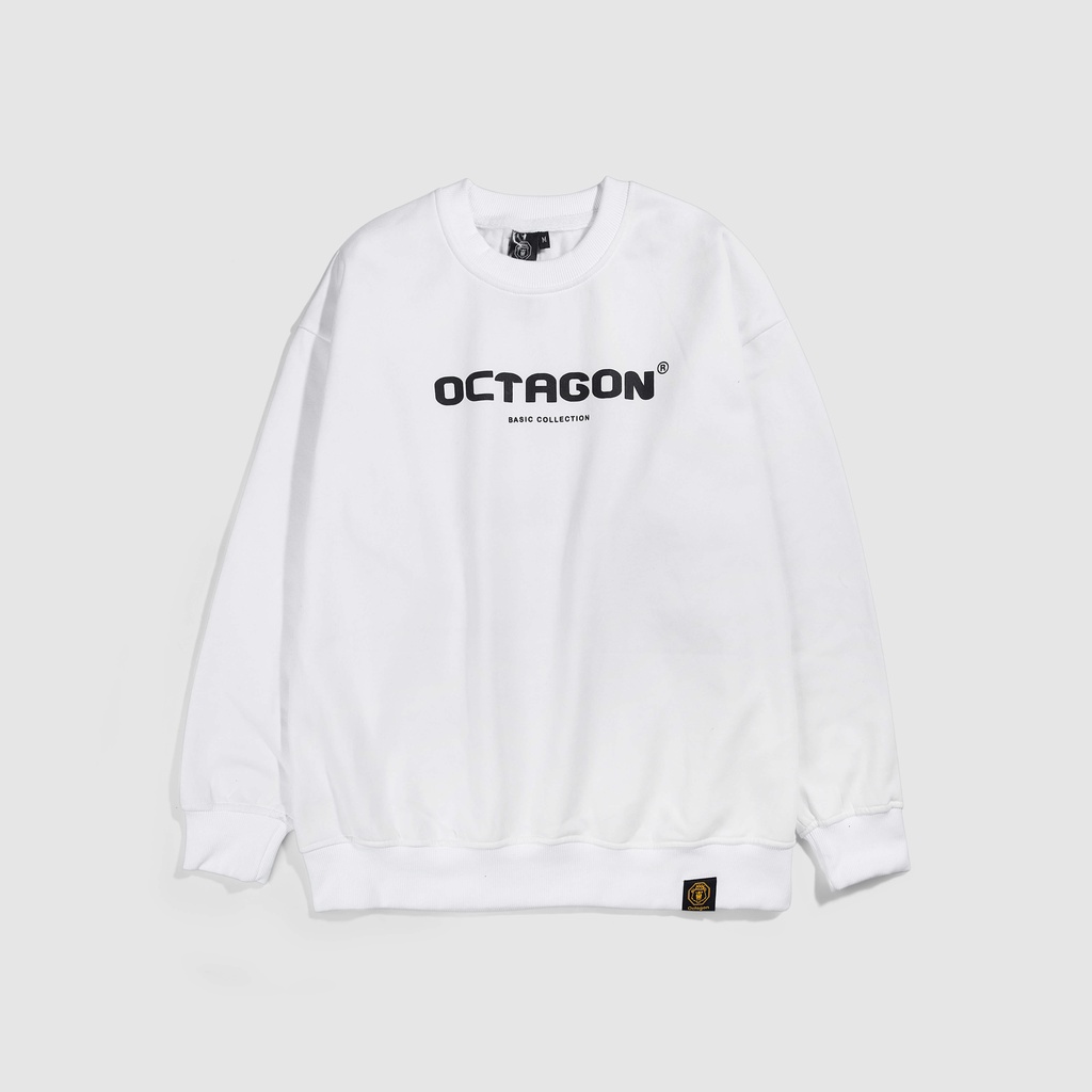 Áo Sweater Nỉ Bông Cổ Tròn Basic OCTAGON Màu Trắng Form Rộng Phong Cách Năng Động SS01