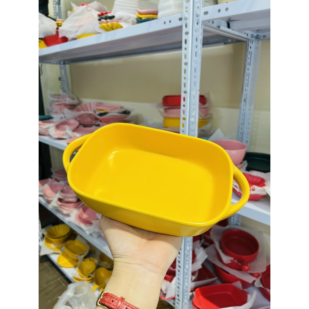 Bộ bát đĩa decor siêu đẹp khay nướng chữ nhật tai thủng gốm sứ
