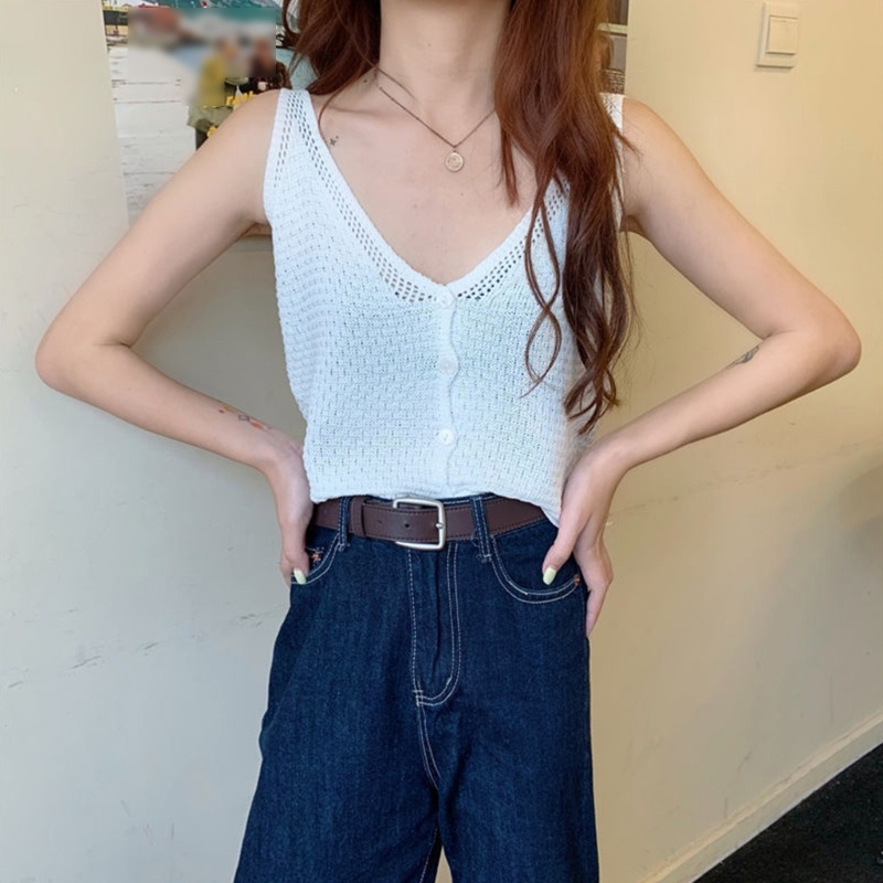 Áo Croptop Dệt Kim Hai Dây Thời Trang Mùa Hè Cho Nữ