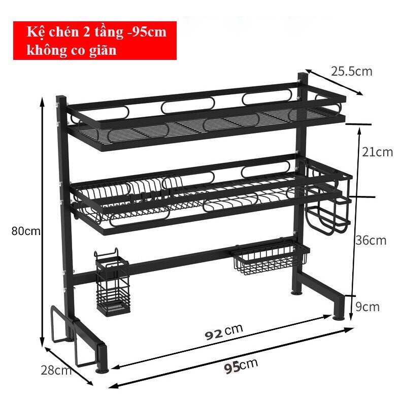 Giá Để Bát Đĩa  FREESHIP Kệ/Giá Để Bát Đĩa 95cm - Sơn Đen Tĩnh Điện Cao Cấp - Siêu Tiện Ích