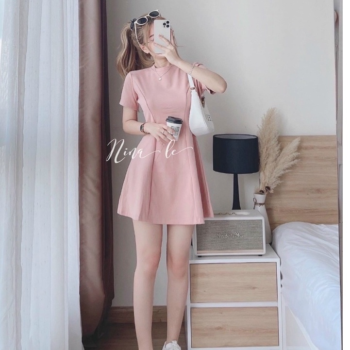 Váy đầm nữ body cổ sơ mi ngắn tay dáng xòe nữ tính thời trang nữ STCothing