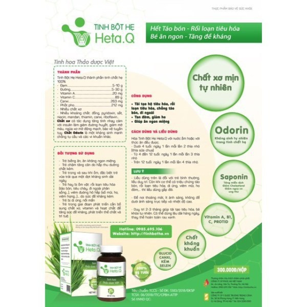 Tinh Bột Hẹ HetaQ.Giúp Bé Tiêu Hóa Tốt,Hấp Thu Dưỡng Chất,Hết Táo Bón
