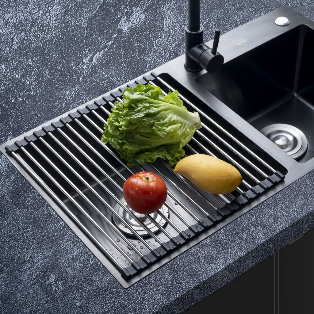 Kệ, vỉ inox co giãn thông minh gác bồn rửa chén xếp gọn, giá inox để chậu rửa bát đa năng size 22 * 47 cm