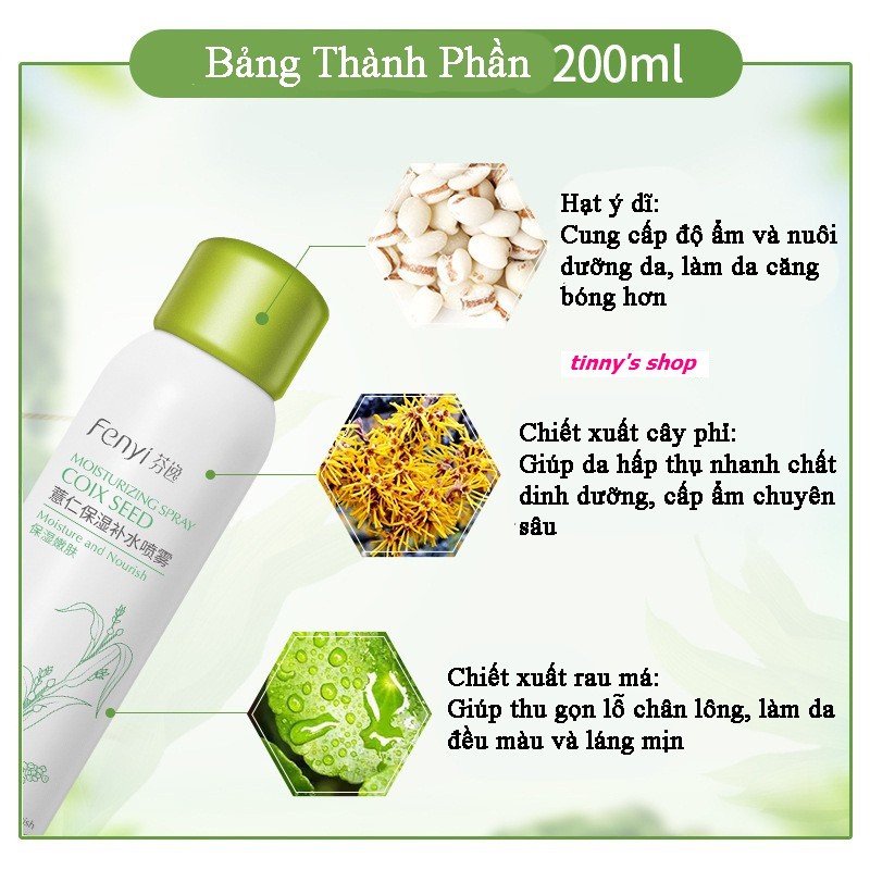 Xịt Khoáng Fenyi Coix Seed Chiết Xuất Hạt Ý Dĩ Dưỡng Ẩm Ngừa Mụn 200ml NDT | BigBuy360 - bigbuy360.vn