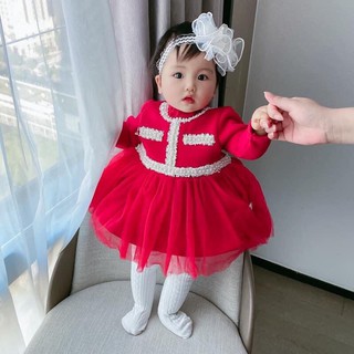 Bán sỉ váy dạ đỏ viền ren cho bg
