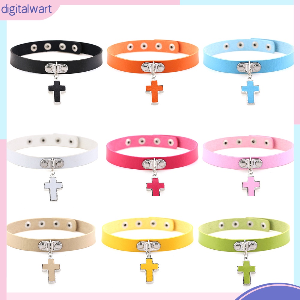 Vòng Cổ Choker Giả Da Phối Mặt Chữ Thập Thời Trang Cá Tính Dành Cho Nữ