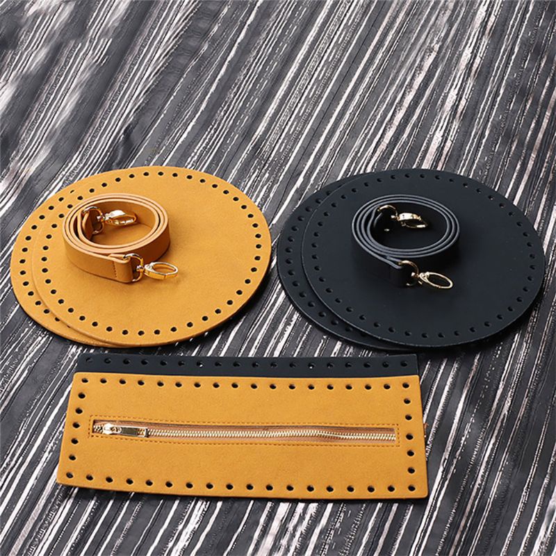 Bộ 4 Túi Da Nhân Tạo Hình Tròn Có Khóa Kéo Dùng May Vá DIY