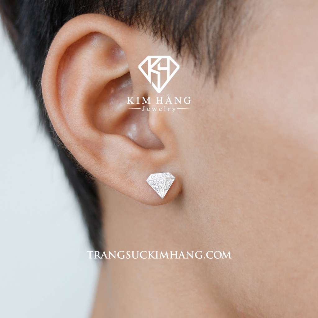 Khuyên Tai BẠC Thiết Kế Hình Kim Cương - Chốt Đẩy