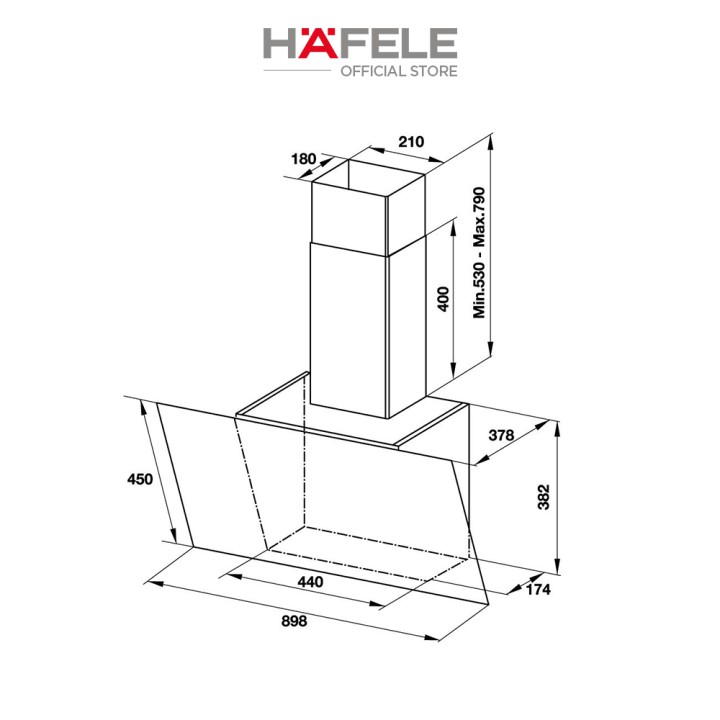 Máy Hút Mùi Treo Tường HAFELE HH-WVG90C (90cm) - 533.89.013 Xuất Xứ Châu Âu Kèm Than Hoạt Tính