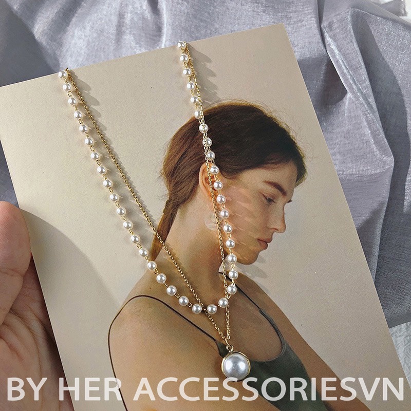 Dây chuyền nữ Vòng cổ nữ hạt trai chocker 2 tầng xinh xắn Her Accessories C29