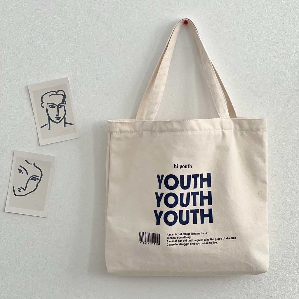 Túi tote đi học nữ vải Canvas hàn quốc giá rẻ in hình Youth Youth Youth AH1602