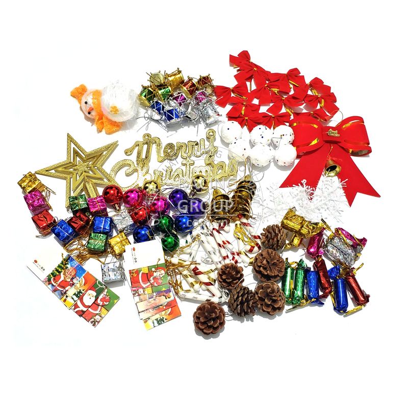 Bộ phụ kiện trang trí cây thông noel, giáng sinh có quả châu noel, thiệp giáng sinh và nhiều đồ trang trí khác 128 món
