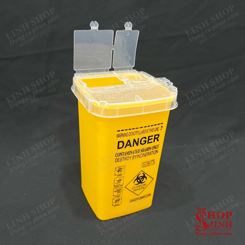 Hộp đựng kim rác thải phun xăm, thùng rác mini, đồ đựng vật sắc nhọn, hộp huỷ kim
