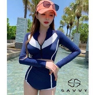 Bikini Đi Biển Đẹp - Đồ Bơi Nữ, Dài Tay Kín Đáo Kẻ Viền Trắng Siêu Xinh | BigBuy360 - bigbuy360.vn